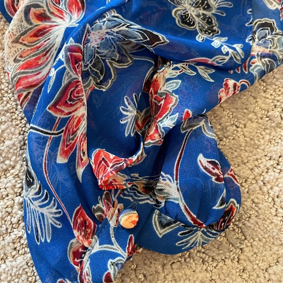 NWOT Misa Los Angeles Ancora Floral Tie Crop Top, Red, White, Blue, Sheer, Small - Picture 12 of 16